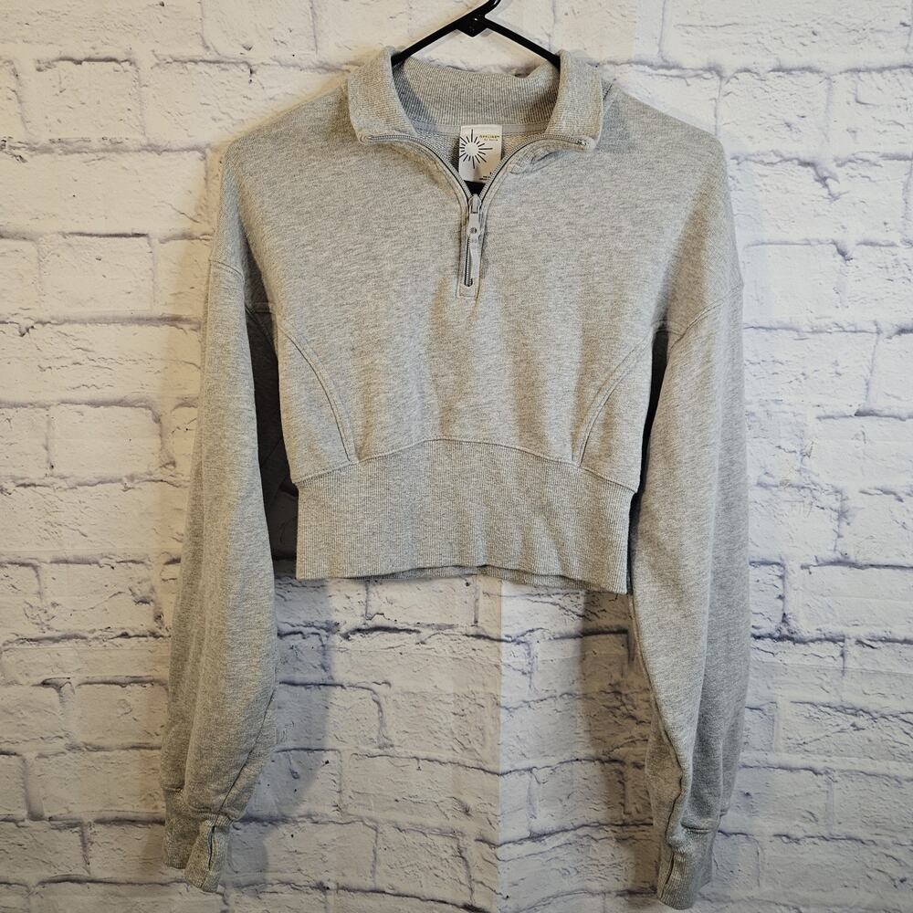 Aerie Offline Quarter Zip Gray Cropped Terry Collared Corset Sweatshirt Sz S